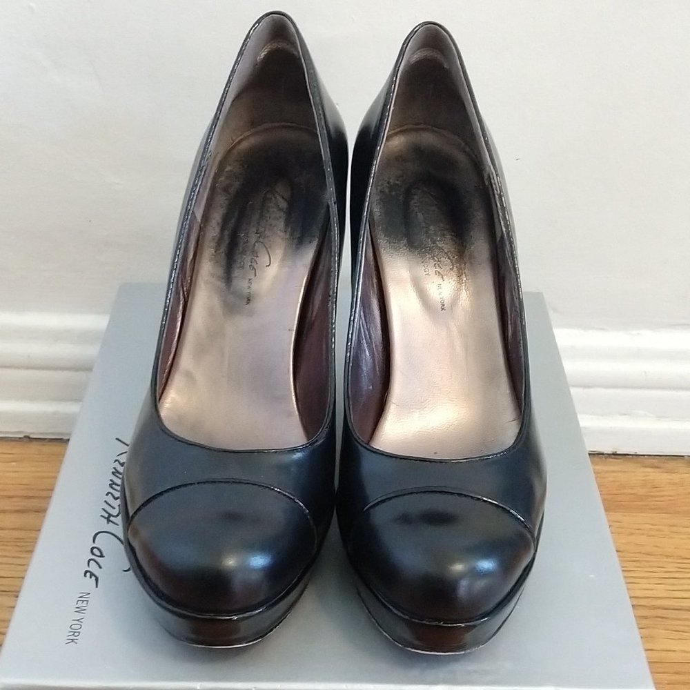 Vintage Kenneth Cole "Fast TImes KD" Black Leather Platform Wedge Pumps - Size 8